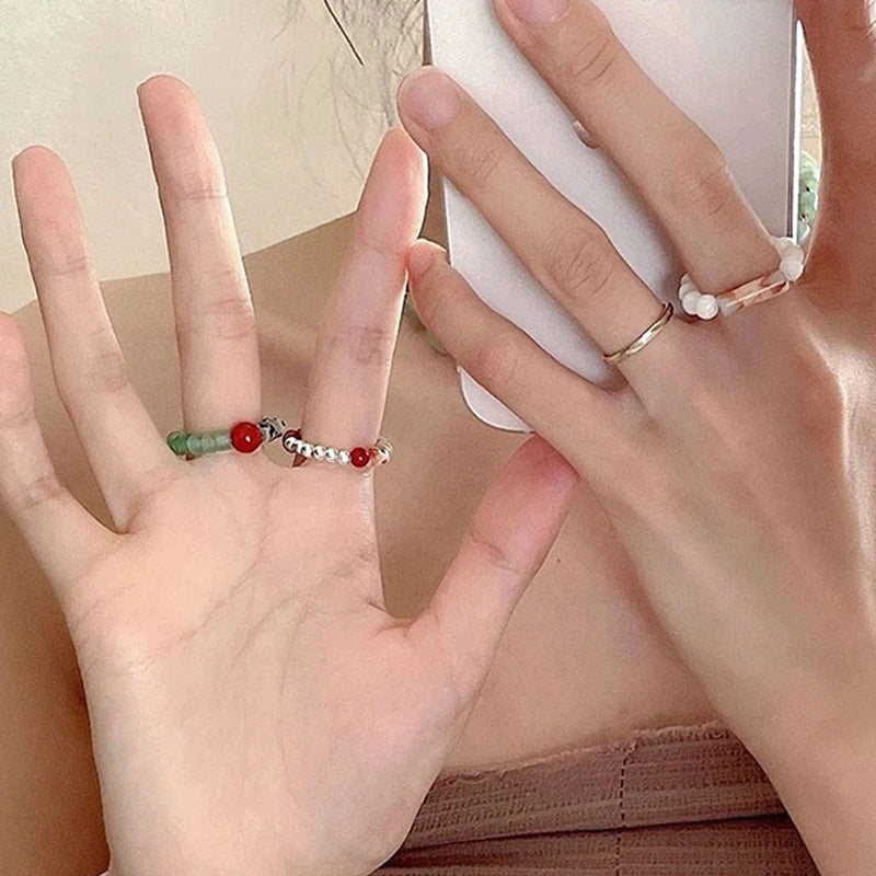 Color Crystal Beaded Ring Niche Design High-grade Finger Ring Light Luxury Elegant All-match Ring Accessories