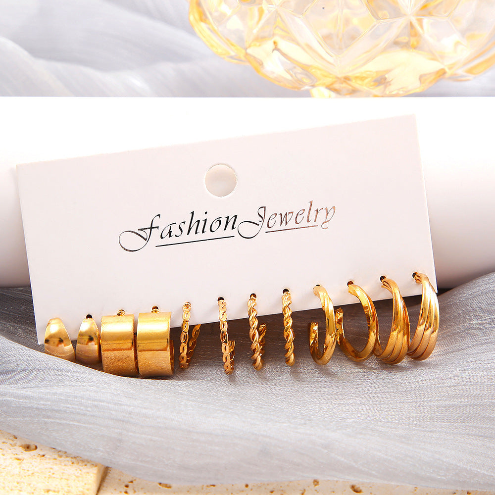 Fashion European and American style gold C chain earrings suit ladies temperament luxury high-end earrings