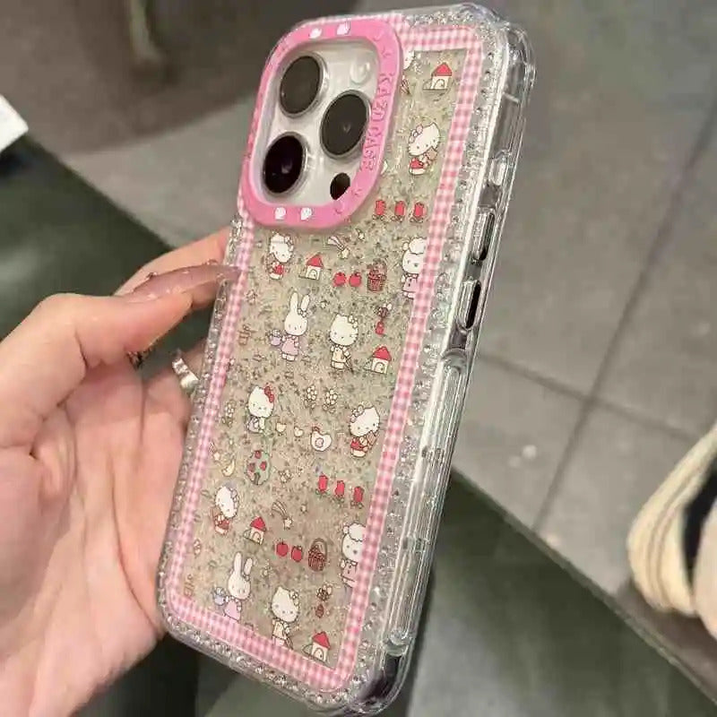 New Hello Kitty 3d Glitter Diamand Shell Case With Pendant For Iphone 16 15 14 13pro Max Plus Japan Korean Girl Soft Cover Gift