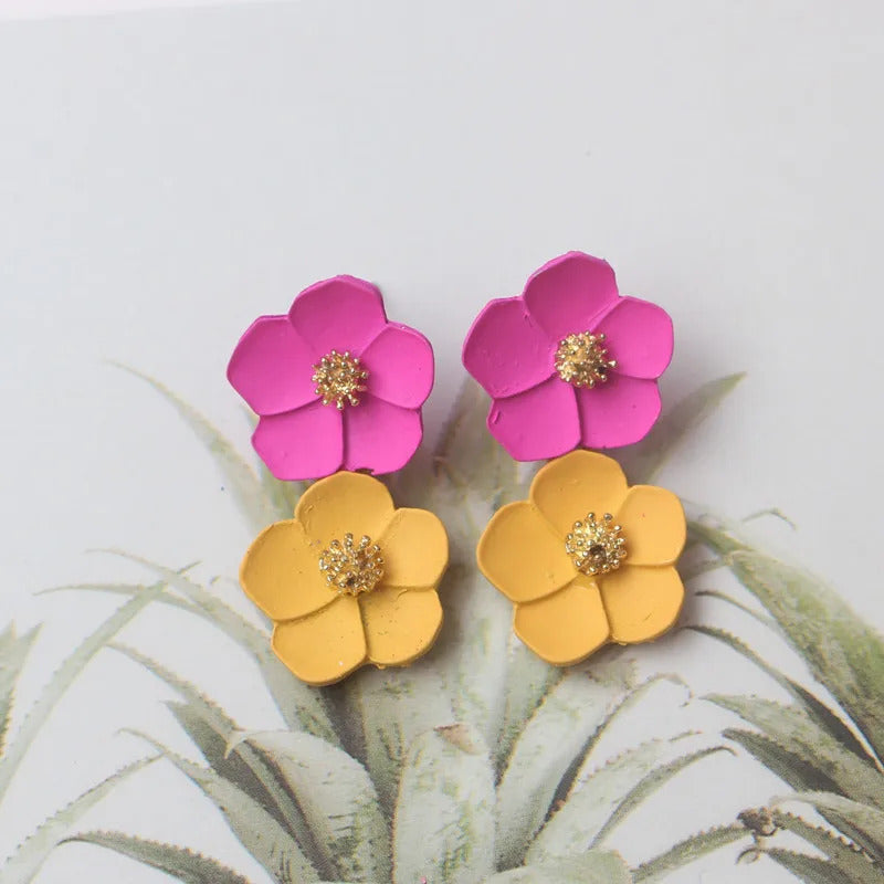 Korean New Double-layers Flower Drop Earrings for Ladies Exaggerated Women Floral Earrings Fashion Jewelry aretes de mujer