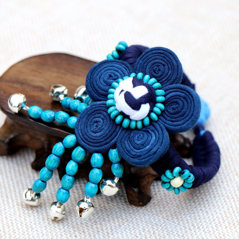 Blue Tie Dye Cloth Bracelet Dali Lijiang Hot Sale Hand-stitched Flower Fabric Bracelet Bracelet