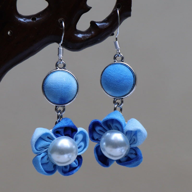 Ethnic style blue tie-dye earrings hand-woven tie-dye earrings travel companion gift