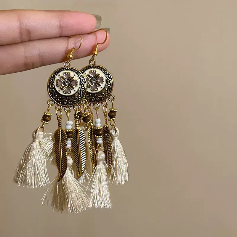 New Design Ethnic Style Earrings Unique Retro Temperament Yunnan Guizhou Sichuan Tibetan Versatile Fashion Women's Tassel Earrings