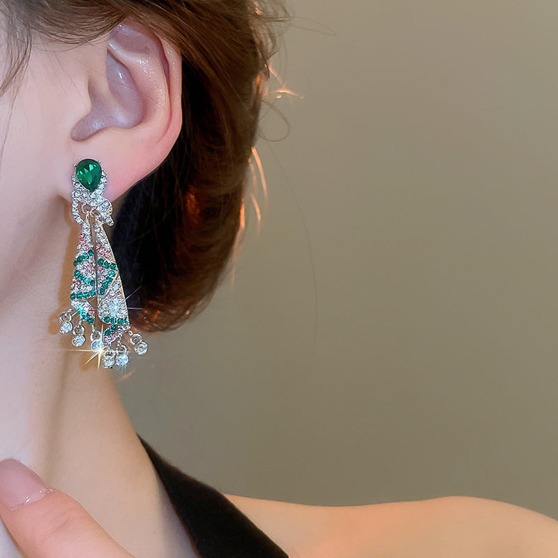 Silver Needle Diamond Knot Water Drop Oval Earrings Light Luxury High-end Sense Earrings Niche Retro Exaggerated Distinctive Earrings