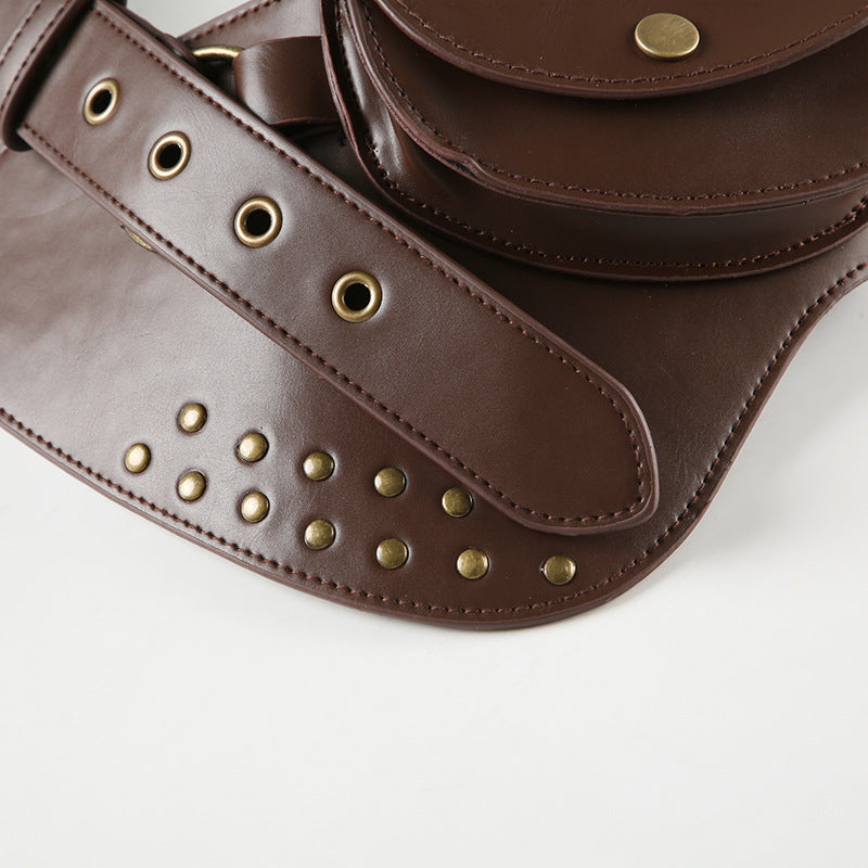 Wish Cross-Border Retro Mini Oval Bag Rivet Punching Belt Hot Girl Fashion Personality Waist Bag Wear Accessory
