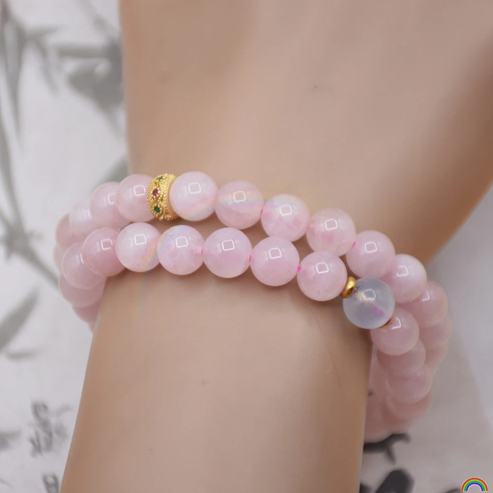 Natural Pink Crystal Double Loop Bracelet 8mm Simple Bracelet with Authentic Protection for Natural Rwbuy Brand Jewelry