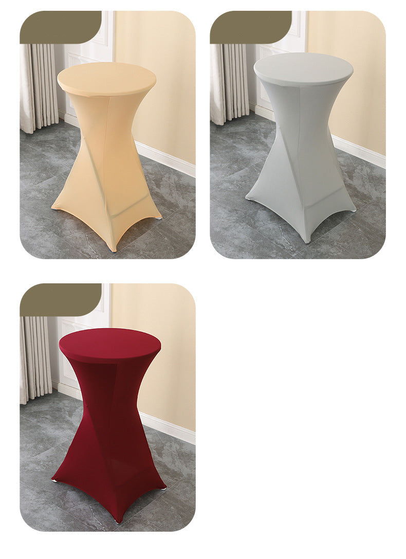 Elastic Table Cover High-End Banquet Wedding Hotel Cocktail Table Cover Table Skirt Table Skirt Cross-Border round High Leg Bar Counter Set