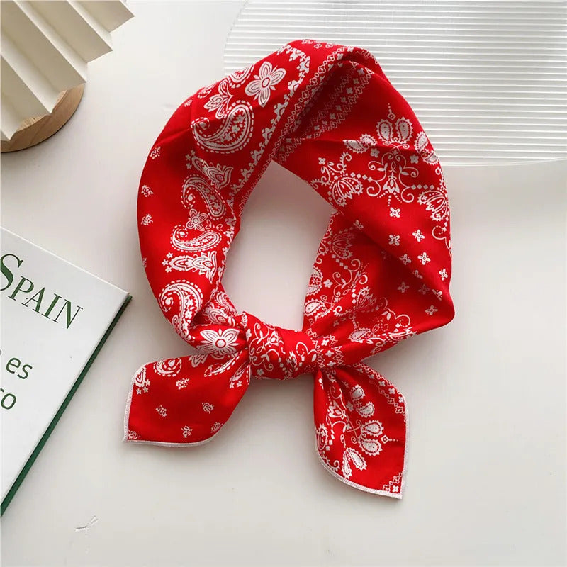 Cotton Linen 55cm Square Scarf Women Kerchief Flower Print Geometric Neckerchief Scarves  Headwrap Bandanas Hairband Headbands
