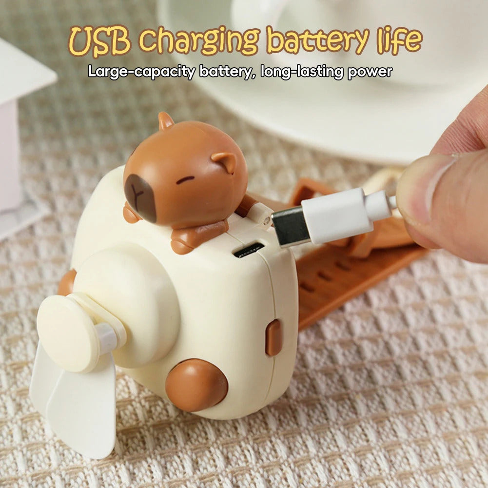 Mini Electric Fans Rechargeable Capybara Shaped Wrist Fan Kawaii Carpincho Foldable Design for Daily Use Outdoor Essentials