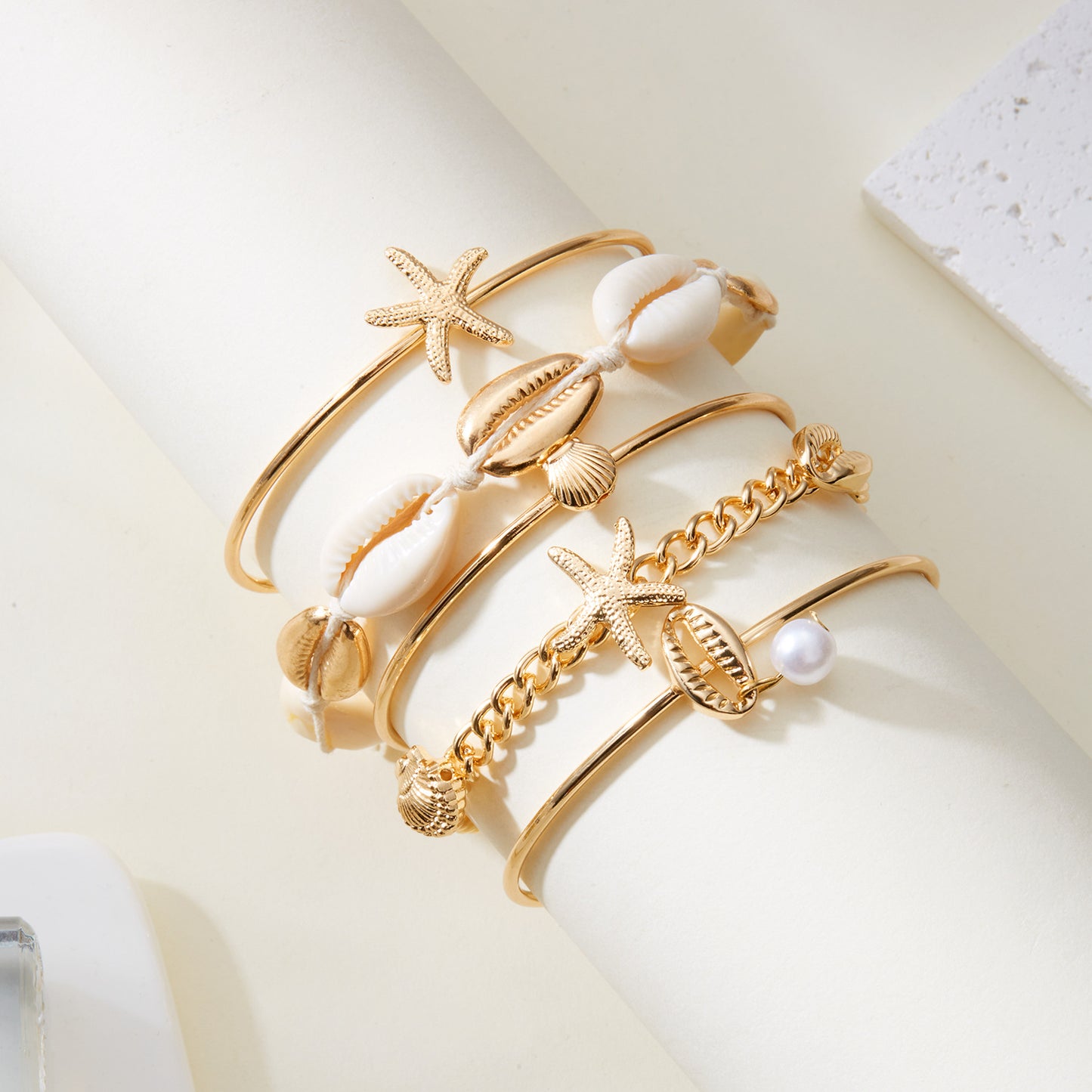 Bohemian Style Beach Vacation Conch Starfish Turtle Seed Bead Bracelet for Women