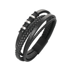 Personalized multi-layer woven leather bracelet men's hot sale stainless steel diamond bracelet gift jewelry