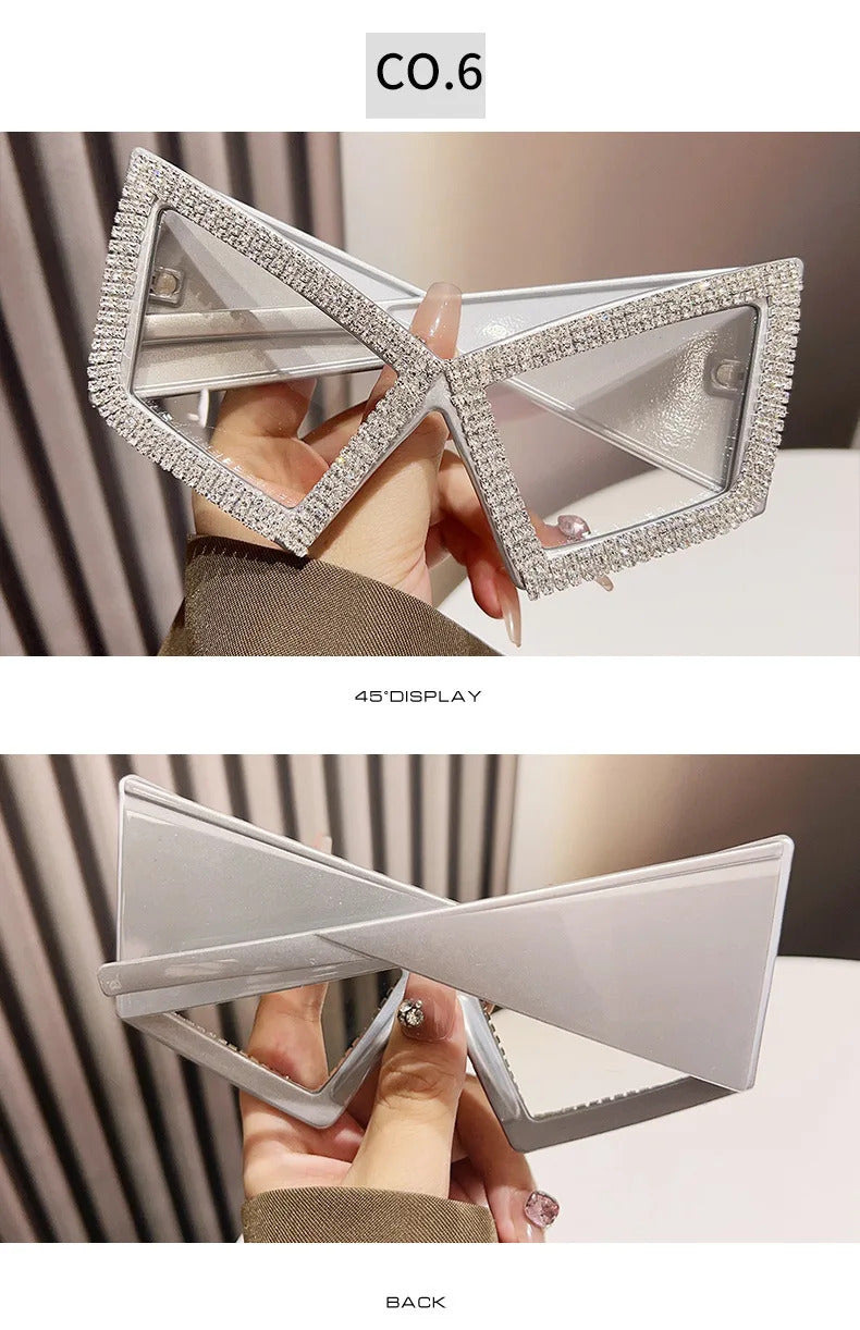 Vintage Super Big Full Crystal Cat Eye Sunglasses Women New Fashion Rhinestones Shiny Sun Glasses Ladies Oversized Bow Shades