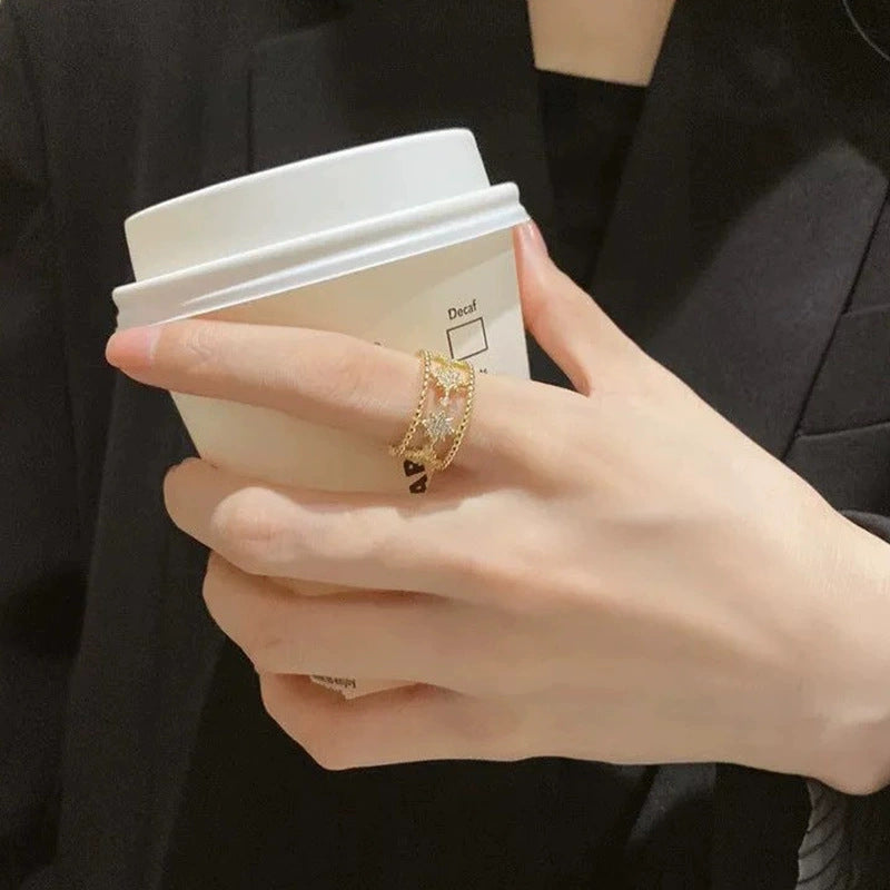 Sand Gold Opening Adjustable Frosted Ring Women's Fashion Sweet Light Luxury Niche Exquisite Ring Ancient Design