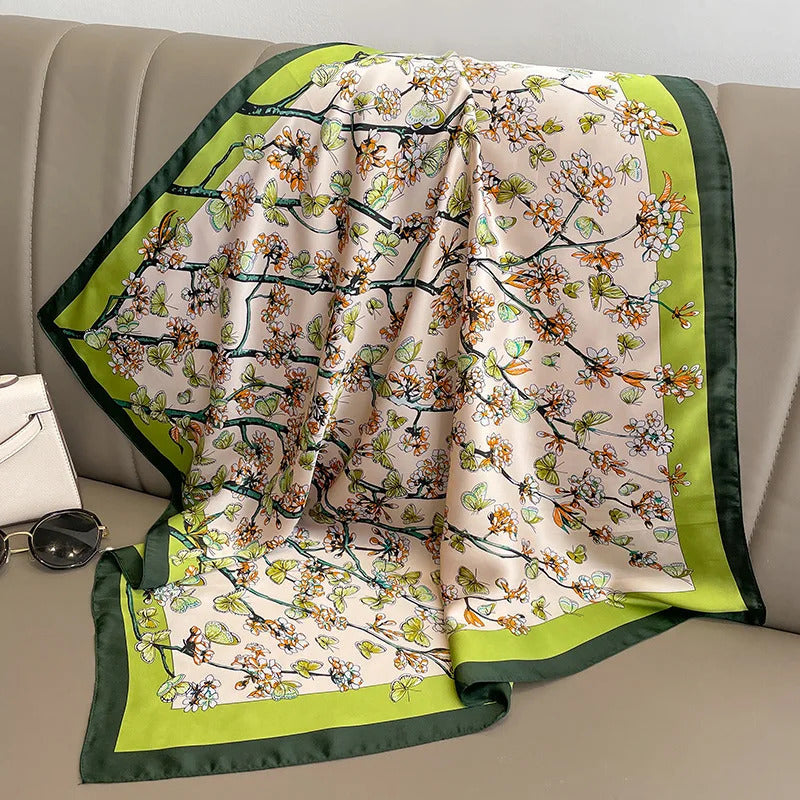 70cm Chain Print Silk Satin Hair Scarf Women Handkerchief Printed Female Square Head Bandana Small Neck Muffler Hijab Lady Girl