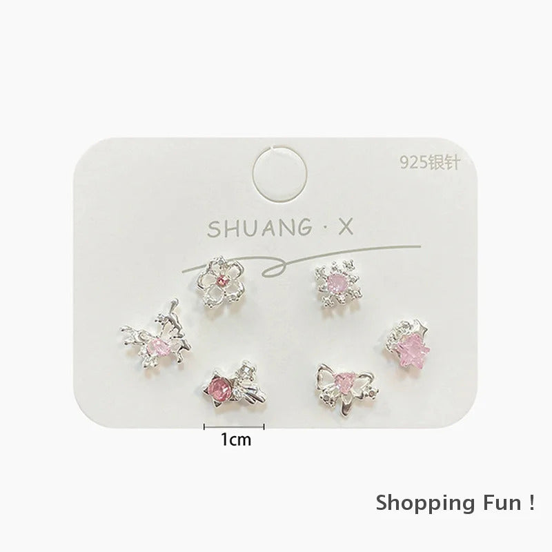 6Pcs Fashion Sweet Heart Stud Earrings For Women Girls Personality Fashion Temperament Earrings Jewelry Accessories Gifts-B2