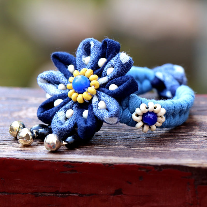 Blue Tie Dye Cloth Bracelet Dali Lijiang Hot Sale Hand-stitched Flower Fabric Bracelet Bracelet