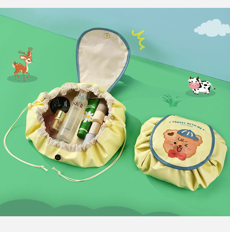 Cute and Lazy Cosmetic Bag Drawstring Bag Large Capacity Portable Cord-Pull Bag Drawstring Skin Care Products Buggy Bag Wash Bag