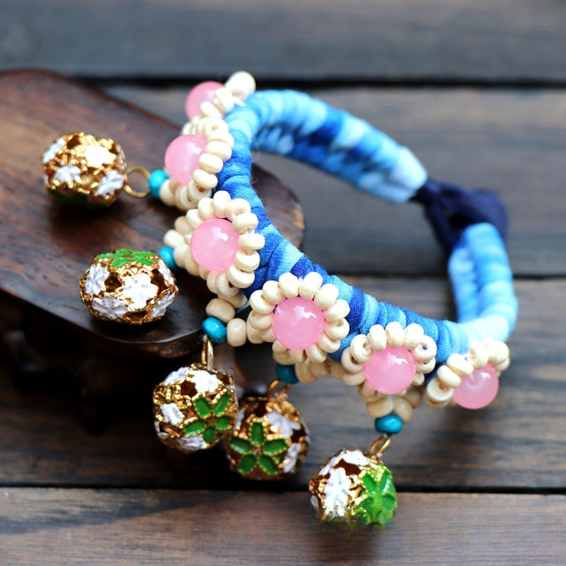 Blue Tie Dye Cloth Bracelet Dali Lijiang Hot Sale Hand-stitched Flower Fabric Bracelet Bracelet