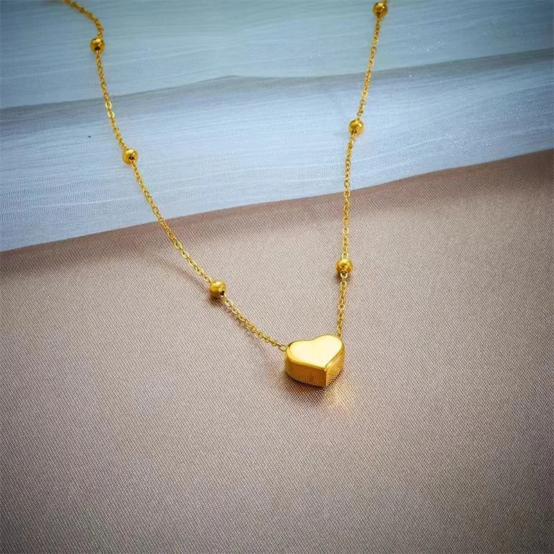 316L Stainless Steel Gold Color Heart Love Chain Necklace Bracelets For Women Girl New Fashion Non-fading Jewelry Set