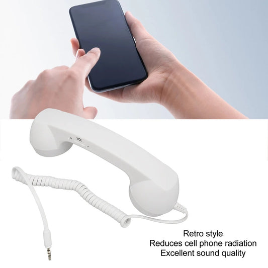 Handheld Phone Receiver Coiled Cord Radiation Proof Cell Phone Handset Clear Sound 3.5mm Plug Adjustable Volume for Smartphone