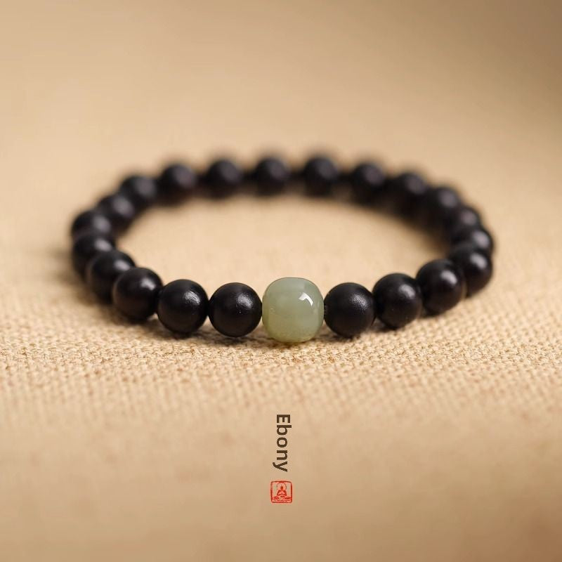 Natural Small Leaf Red Sandalwood Bracelet for Men and Women Couples Black Ebony Wooden Buddhist Beads Golden Silk Sandalwood Bracelet Hetian Jade Top Beads