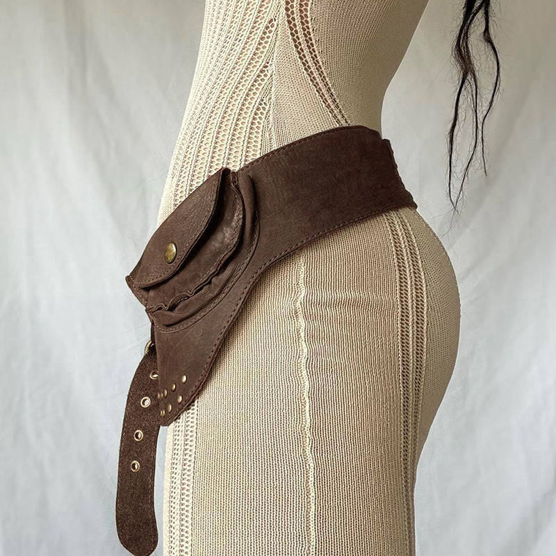 Wish Cross-Border Retro Mini Oval Bag Rivet Punching Belt Hot Girl Fashion Personality Waist Bag Wear Accessory