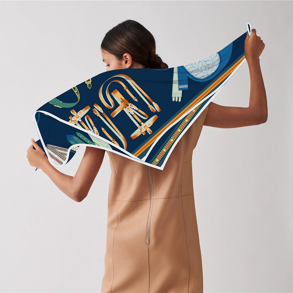 90cm Silk Scarf Women Belt Chain Design Square Scarf Head Echarpes Silk Foulards Femme Wraps Beach Shawls Bandana Lady Hijabs