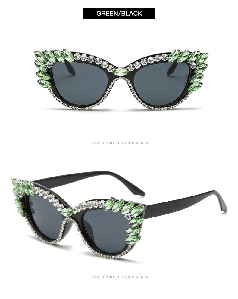 New Personality Fashion Cat Eye Colorful Big Diamond Glasses Droplet shaped Sunglasses Cat Eye Diamond Sun Glasses