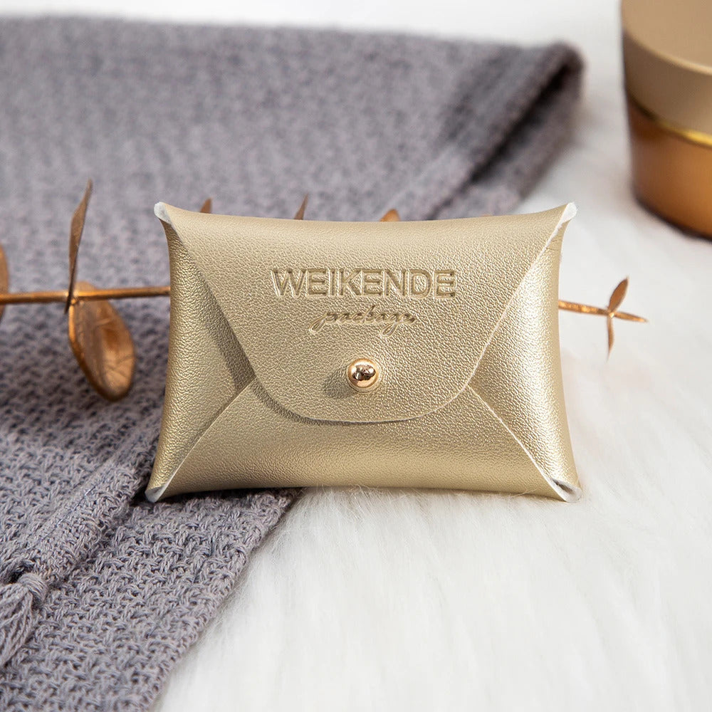 Custom Logo Embossed PU Leather 50/100pcs 5x7cm Gold Jewelry Bag Rings Earrings Necklaces Button Organizer Storage Gift Pouch