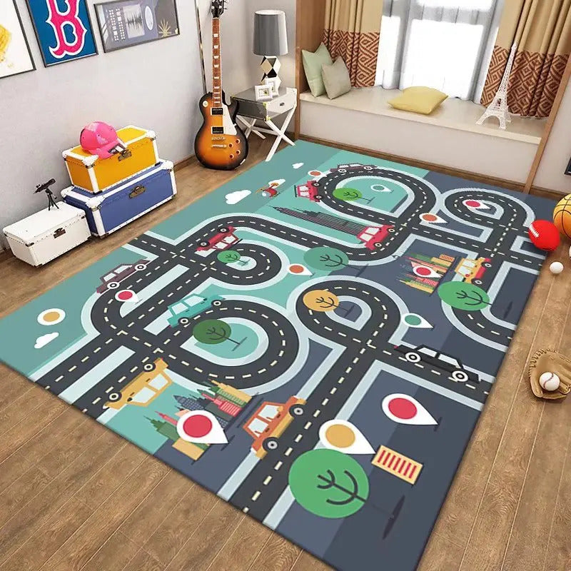 Thickened Flannel Carpet Living Room Children's Bedroom Decoration Floor Rug Cartoon Road Play Mat Soft Tatami Carpets Non-slip