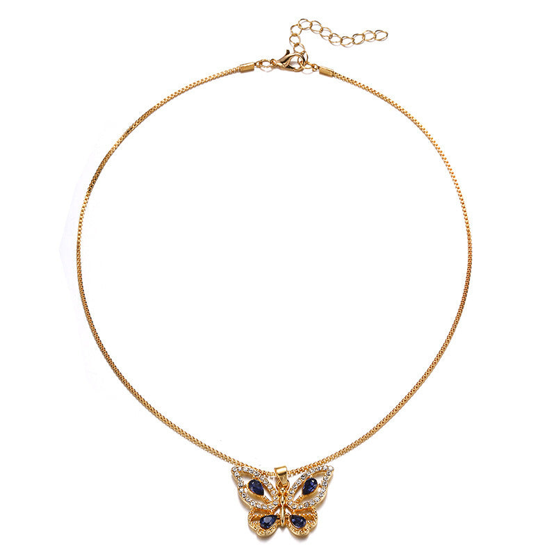 Alloy Diamond Butterfly Pendant Necklace Niche Joker Butterfly Necklace Clavicle Chain for Women