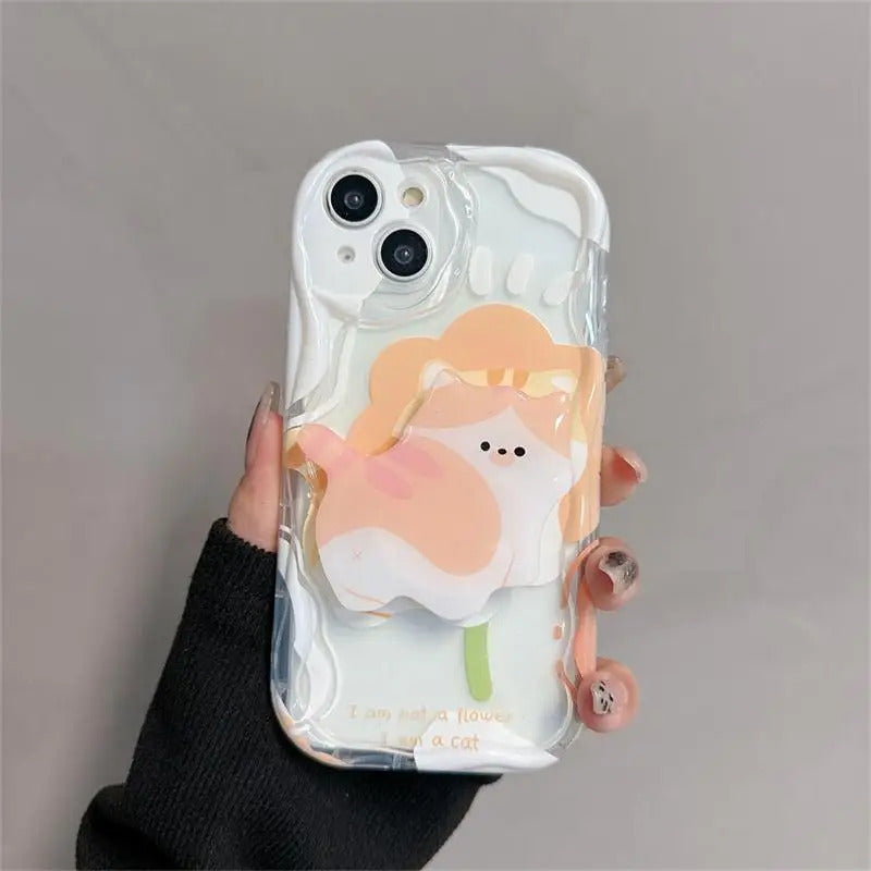 Floral Flower Bracket Case Cover for Samsung Galaxy S24 FE S25 S22 S23 Ultra Plus 5G A55 A35 A54 A15 A16 5G A05S A05 Wavy Shell