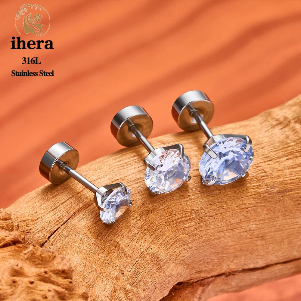 2/10PCS Stainless Steel 4 Prong Ear Studs Earrings Round Crystal Zircon Women Men Tragus Cartilage Piercing Fashion Jewelry