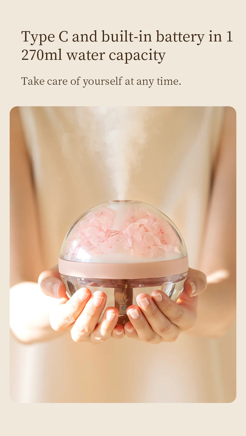 270ML Air Humidifier USB Rechargeable 800mAh Home Hydration Humidifier Colour LED Light Mist Maker Flower Humidificador