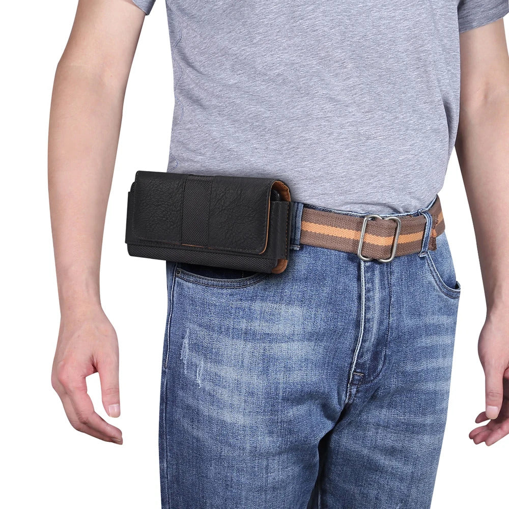 Universal Leather Mobile Phone Waist Bag For iPhone 15 14 13 12 Pro Max Samsung Huawei Xiaomi Men Belt Clip Cover With Card Slot