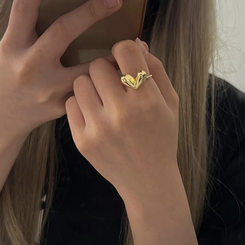 Sand Gold Opening Adjustable Frosted Ring Women's Fashion Sweet Light Luxury Niche Exquisite Ring Ancient Design