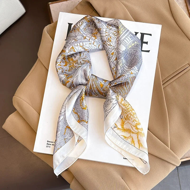 Luxury Design 70*70cm Horse Print Silk Square Scarf Women Soft Satin Hairband Neckerchief Office Hijab Headband Foulard Gift