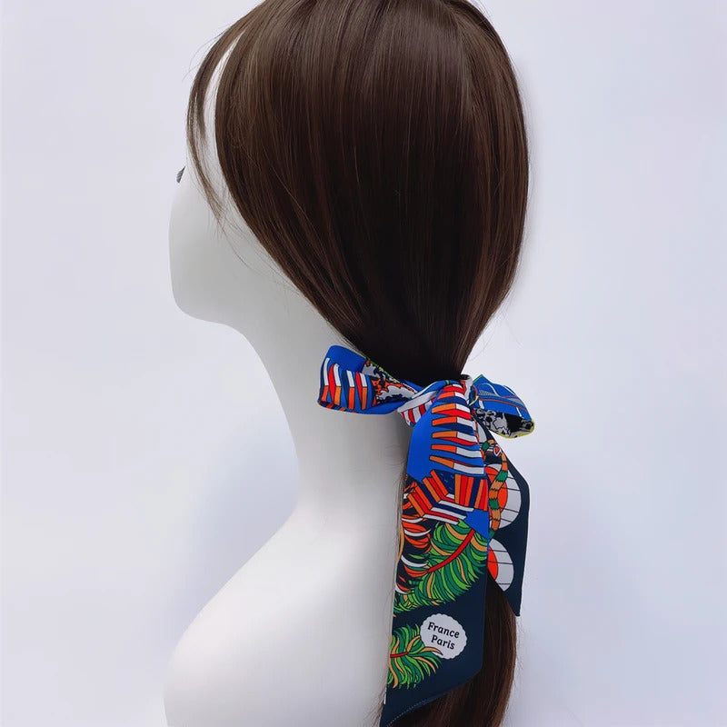 Fashion Women Hair Scarf 2024 New Brand Design Luxury Silk Scarf Fashion Print Headband Skinny Bag Scarves Neckerchief