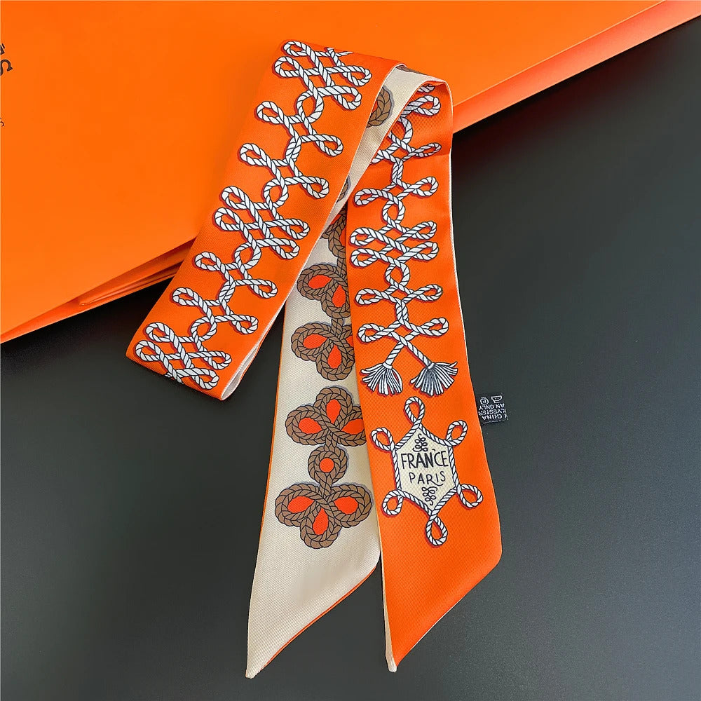 Fashion Women Hair Scarf 2024 New Brand Design Luxury Silk Scarf Fashion Print Headband Skinny Bag Scarves Neckerchief