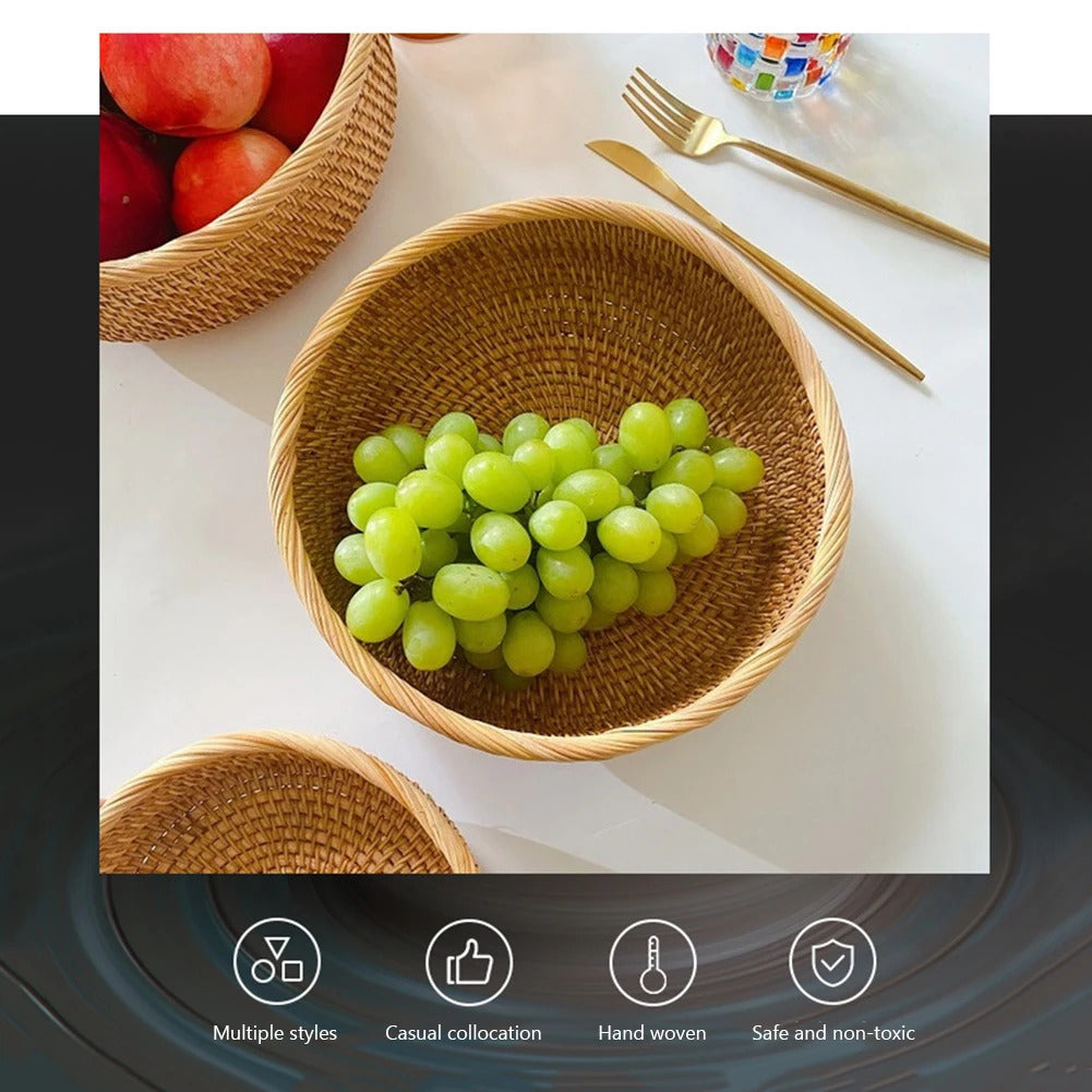 Hand-woven Flower Basket Food Storage Platters Natural Simplicity Rattan Storage Basket for Home Kitchen Storage Accessories