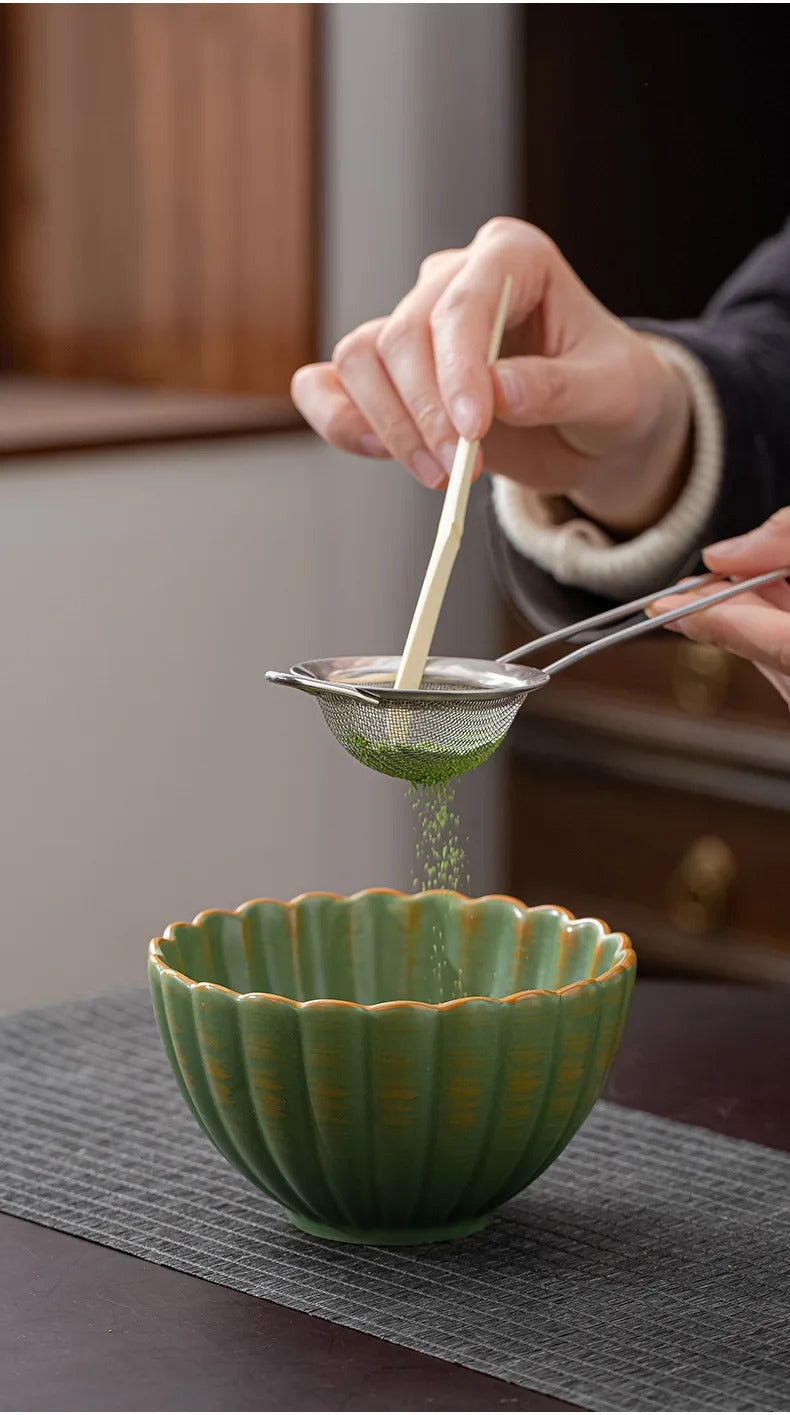 6pcs/set Natural Bamboo Matcha Tea Set Matcha Whisk Spoon Spoon Ceramic Matcha Bowl Whisk Holder Japanese Tea Tool