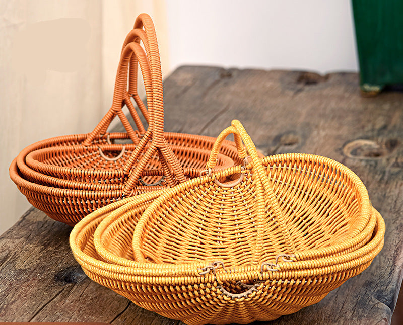 Woven Handheld Basket Picnic Storage Vegetable Fruit Kitchen Living Room Egg Snack Organizer Basket