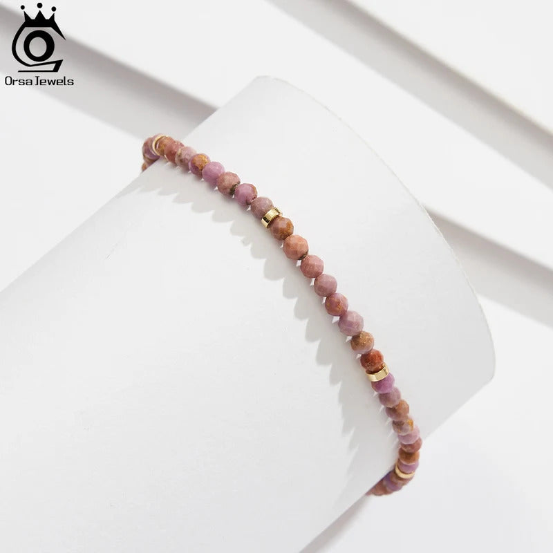 ORSA JEWELS 925 Silver Purple Mica Stone Beads Anklet Light Luxury High Quality Stone Foot Chian Delicate Anklet Jewelry SA90