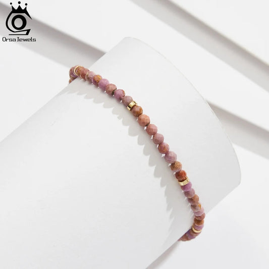 ORSA JEWELS 925 Silver Purple Mica Stone Beads Anklet Light Luxury High Quality Stone Foot Chian Delicate Anklet Jewelry SA90