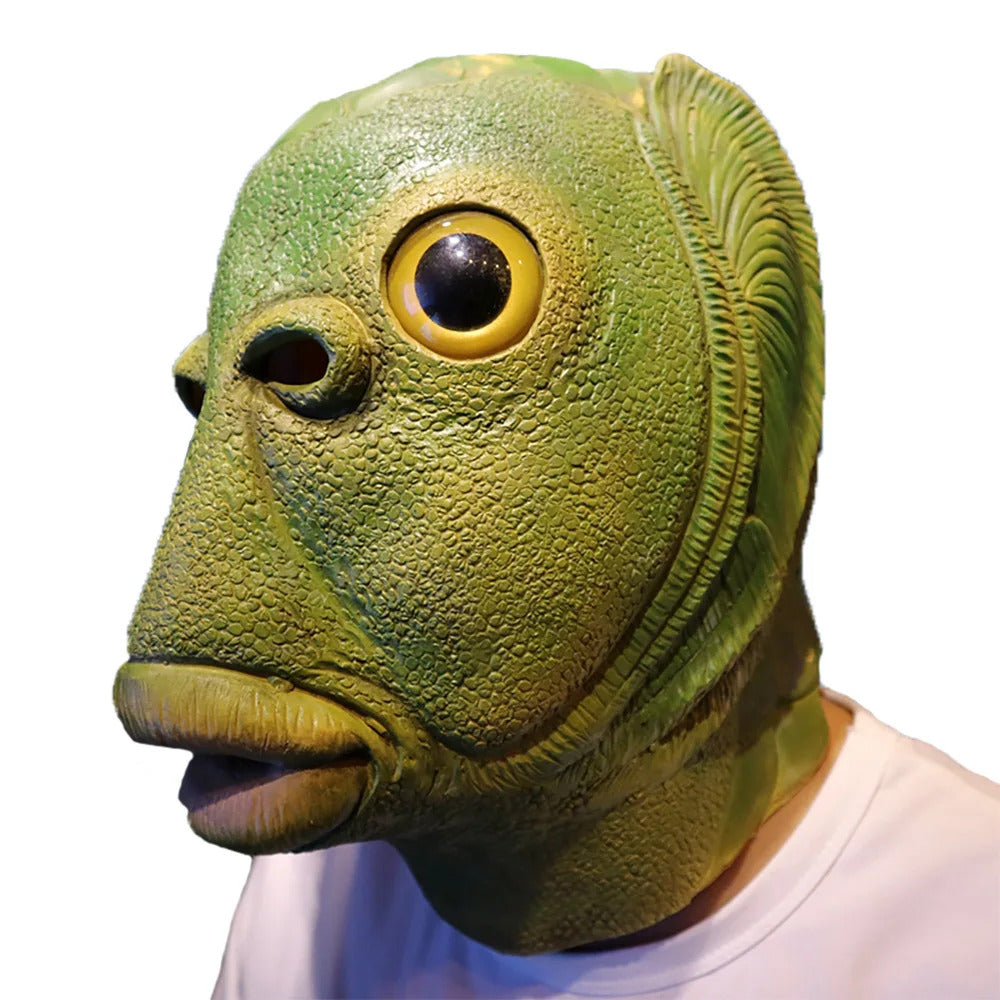 Hip Hop Animal Green Head Fish Mask Head Cover Halloween Green Fish Man Green Fish Head Monster Mask Performance Head Jewelry