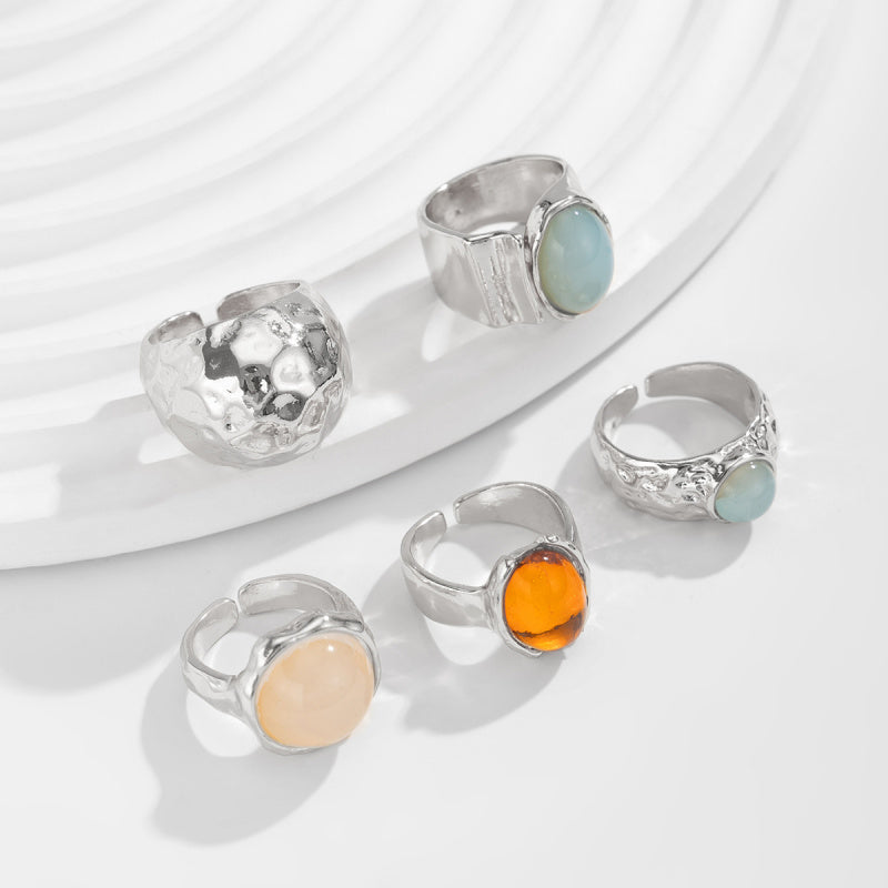 Fashionable Acrylic Inlaid Ring Light Luxury Style Irregular Alloy Ring New Arrival