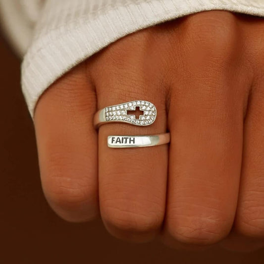 Cross-Border New Niche Faith Cross Hollow Ring for Women European and American Fashion Design Sense Personality Couple Ring