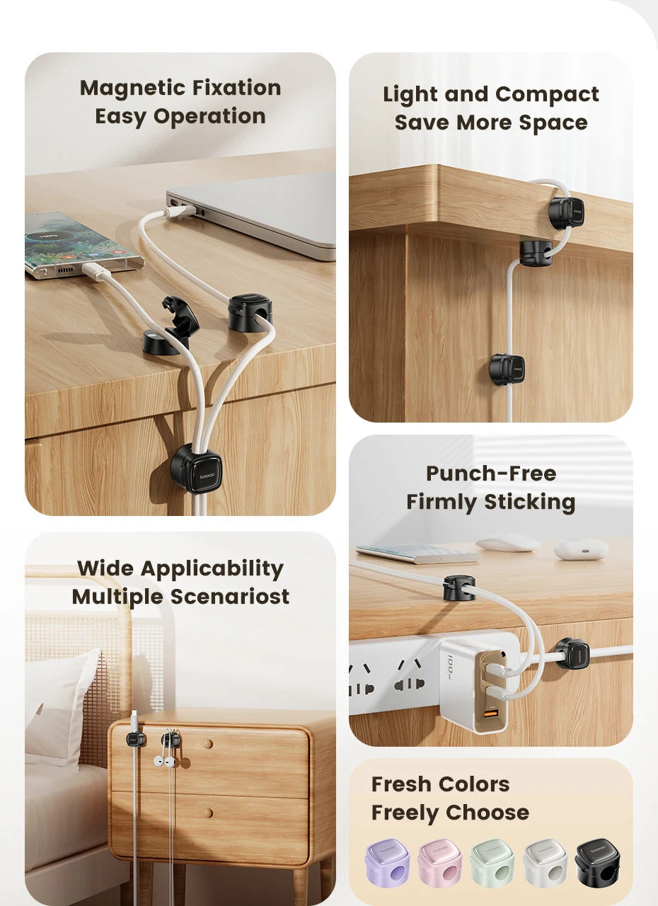 Toocki LX06 Magnetic Cable Clips Under Desk Cable Organizer Management Phone Cable Line Cleaning Magnetic WireKeeper Cord Holder