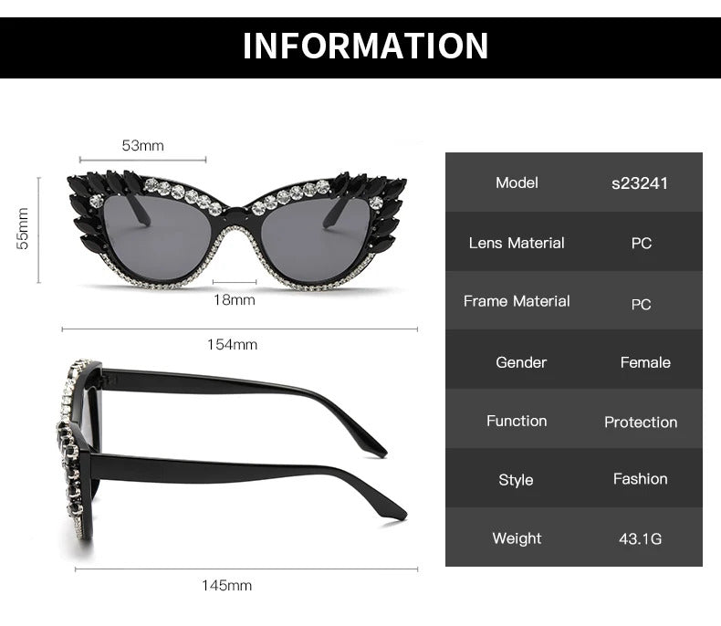 New Personality Fashion Cat Eye Colorful Big Diamond Glasses Droplet shaped Sunglasses Cat Eye Diamond Sun Glasses