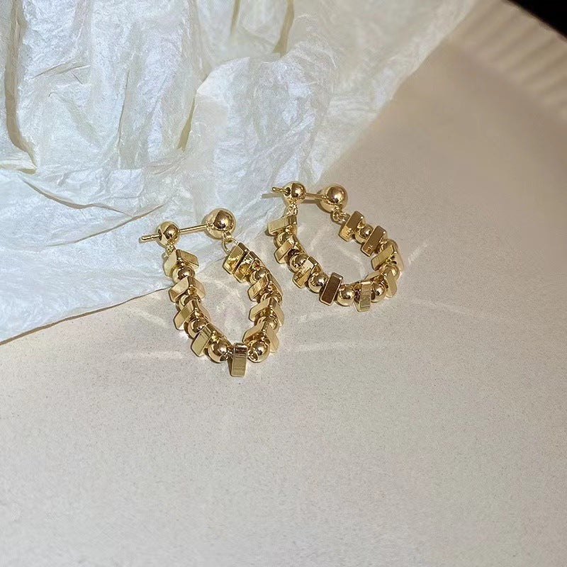Metal Big Circle Earrings Women's Hong Kong Fashion Women's Ear Jewelry S925 Silver Needle